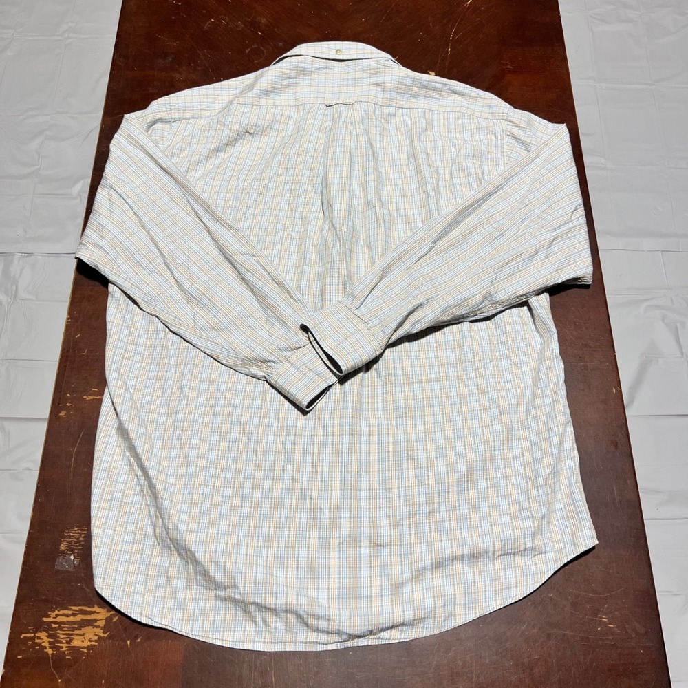 Faconnable Mens Plaid Button Down Shirt Size M Blue Orange Cotton Made in USA - Picture 13 of 13